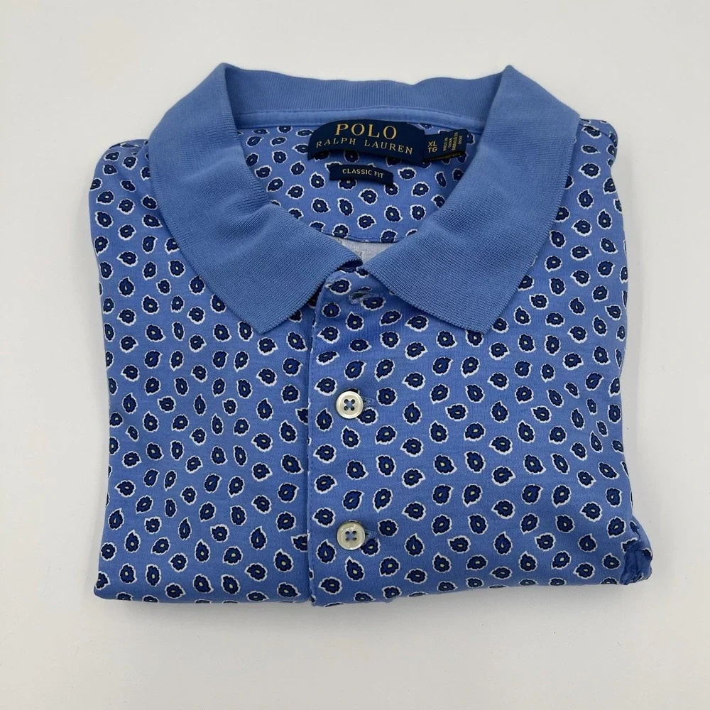 Polo Ralph Lauren‎ Classic Fit Mens Blue Paisley Print Polo Shirt XL